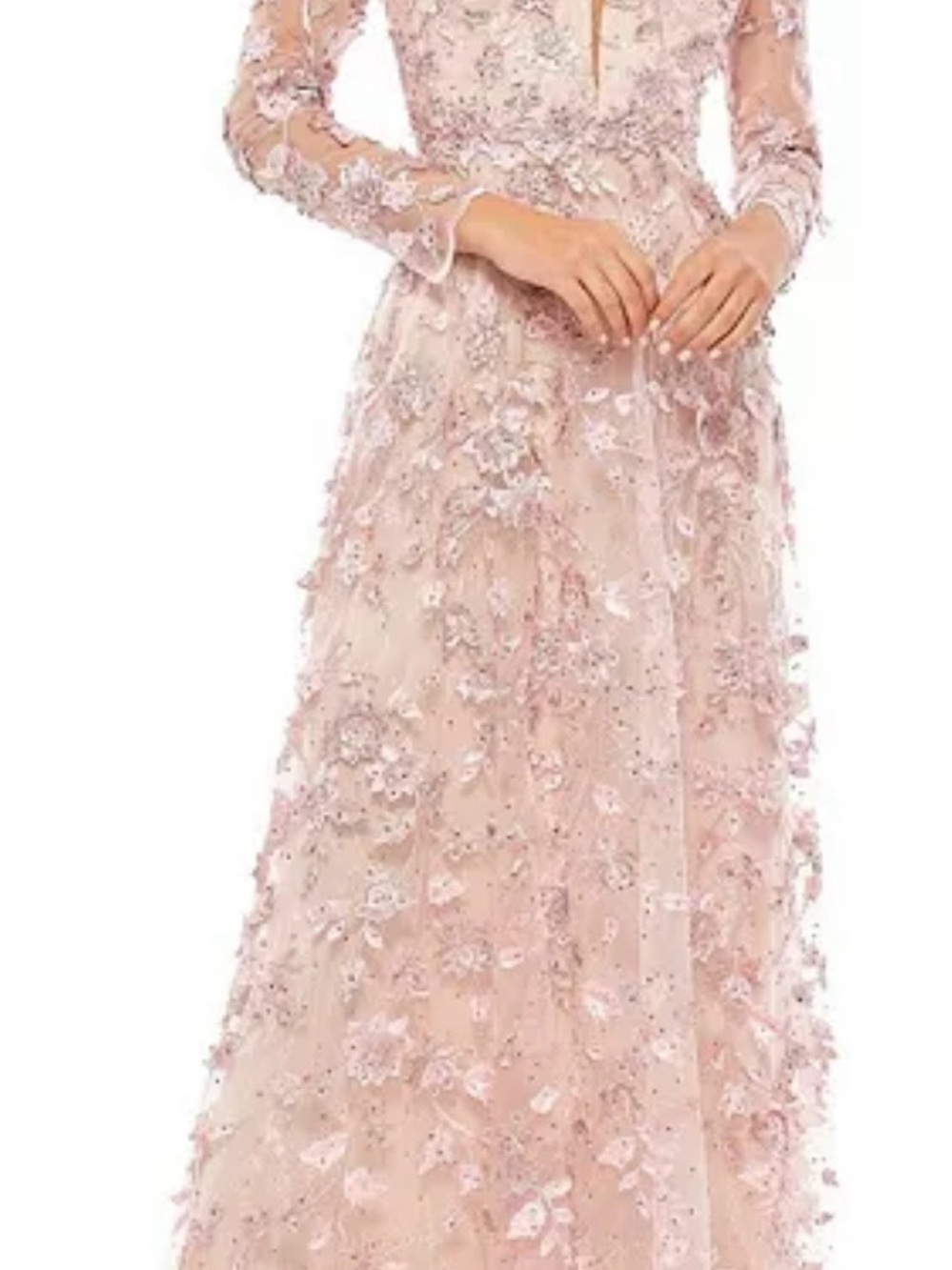 Mac Duggal Floral Applique Long Sleeve Illusion Dress in Rose Pink Size 2